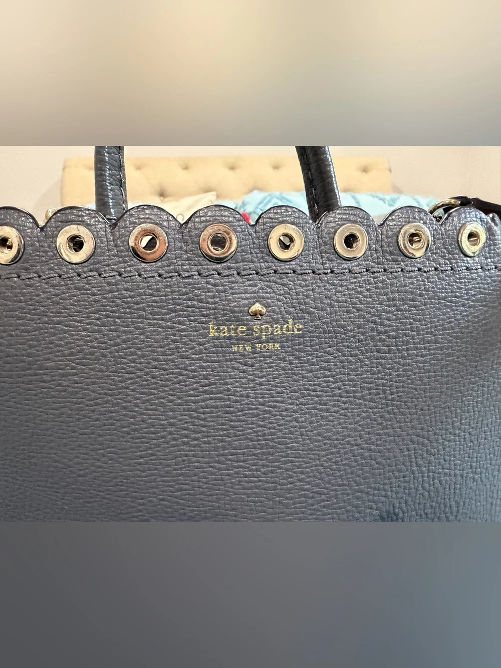 kate spade Gray Scalloped Eyelet Leather Satchel